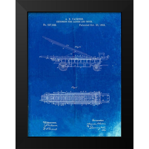 PP808-Faded Blueprint Fire Extension Ladder 1894 Patent Poster Black Modern Wood Framed Art Print by Borders, Cole