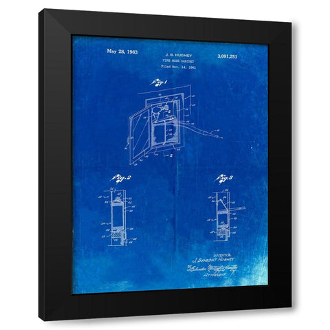PP809-Faded Blueprint Fire Hose Cabinet 1961 Patent Poster Black Modern Wood Framed Art Print with Double Matting by Borders, Cole