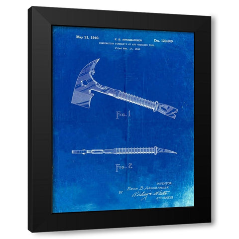 PP812-Faded Blueprint Firemans Axe 1940 Patent Poster Black Modern Wood Framed Art Print with Double Matting by Borders, Cole