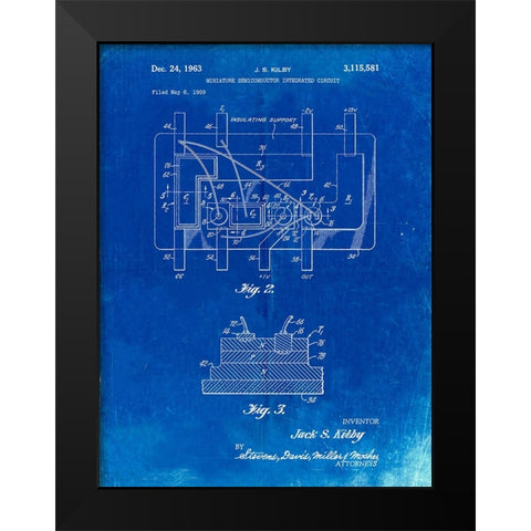 PP813-Faded Blueprint First Integrated Circuit Patent Poster Black Modern Wood Framed Art Print by Borders, Cole