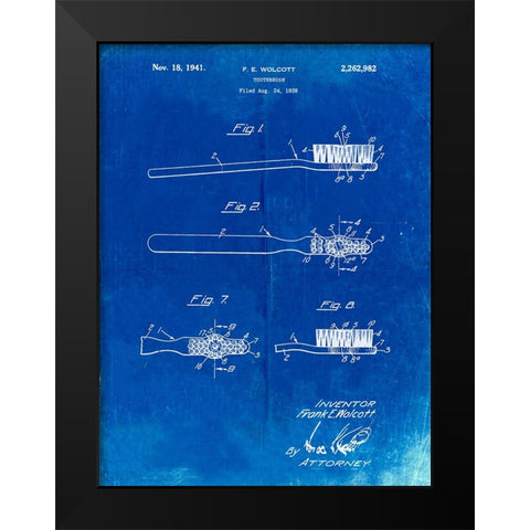 PP815-Faded Blueprint First Toothbrush Patent Poster Black Modern Wood Framed Art Print by Borders, Cole