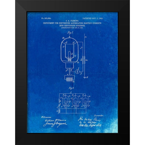 PP817-Faded Blueprint Fleming Valve Patent Poster Black Modern Wood Framed Art Print by Borders, Cole