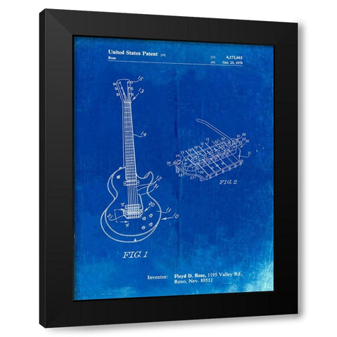 PP818-Faded Blueprint Floyd Rose Guitar Tremolo Patent Poster Black Modern Wood Framed Art Print with Double Matting by Borders, Cole
