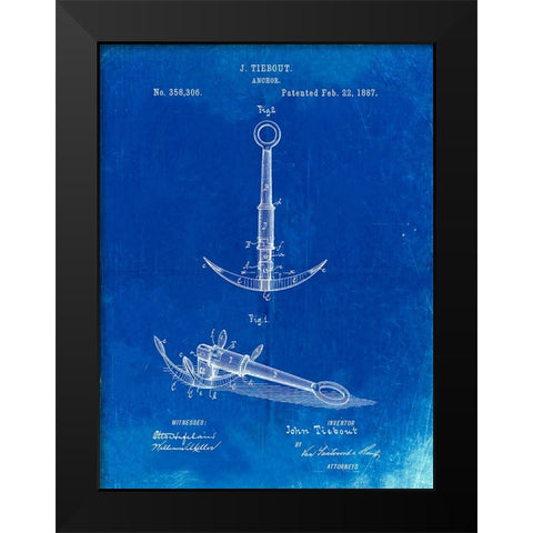 PP821-Faded Blueprint Folding Grapnel Anchor Patent Poster Black Modern Wood Framed Art Print by Borders, Cole