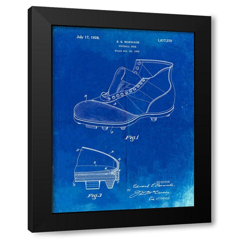 PP823-Faded Blueprint Football Cleat 1928 Patent Poster Black Modern Wood Framed Art Print by Borders, Cole