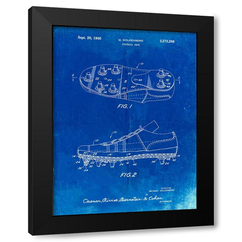 PP824-Faded Blueprint Football Cleat Patent Print Black Modern Wood Framed Art Print with Double Matting by Borders, Cole