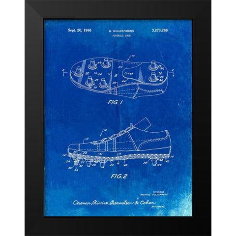 PP824-Faded Blueprint Football Cleat Patent Print Black Modern Wood Framed Art Print by Borders, Cole