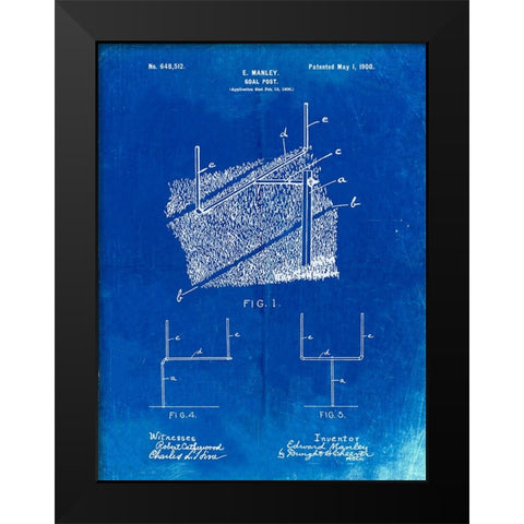 PP826-Faded Blueprint Football Goal Post Poster Black Modern Wood Framed Art Print by Borders, Cole