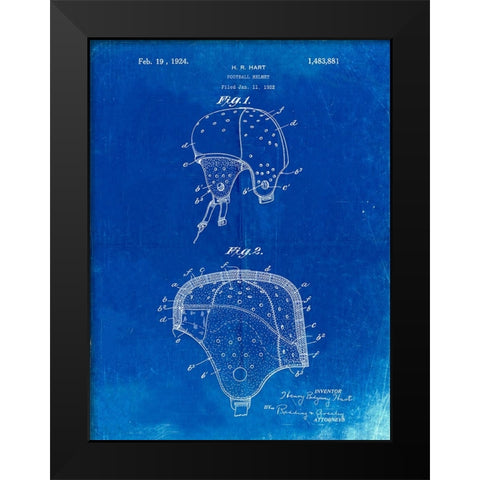 PP827-Faded Blueprint Football Helmet Patent 1922 Wall Art Poster Black Modern Wood Framed Art Print by Borders, Cole