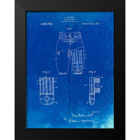 PP828-Faded Blueprint Football Pants Patent Print Black Modern Wood Framed Art Print by Borders, Cole