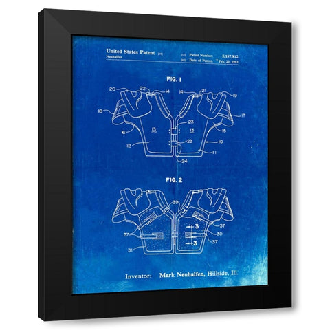 PP829-Faded Blueprint Football Shoulder Pads Patent Black Modern Wood Framed Art Print by Borders, Cole