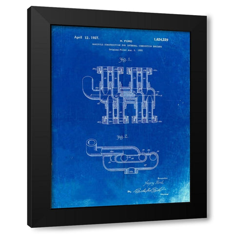 PP832-Faded Blueprint Ford Car Manifold 1920 Patent Poster Black Modern Wood Framed Art Print with Double Matting by Borders, Cole