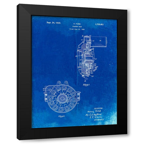 PP833-Faded Blueprint Ford Car Starter Gear 1928 Patent Poster Black Modern Wood Framed Art Print with Double Matting by Borders, Cole