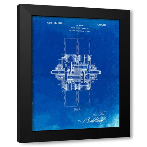 PP838-Faded Blueprint Ford Crank Shaft 1920 Patent Poster Black Modern Wood Framed Art Print with Double Matting by Borders, Cole
