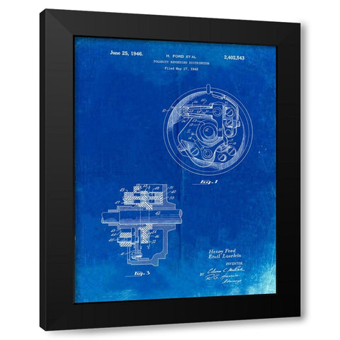PP839-Faded Blueprint Ford Distributor 1946 Patent Poster Black Modern Wood Framed Art Print by Borders, Cole