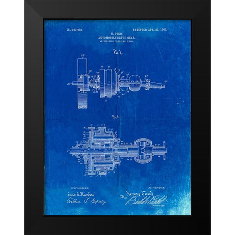 PP840-Faded Blueprint Ford Drive Gear Patent Art Black Modern Wood Framed Art Print by Borders, Cole