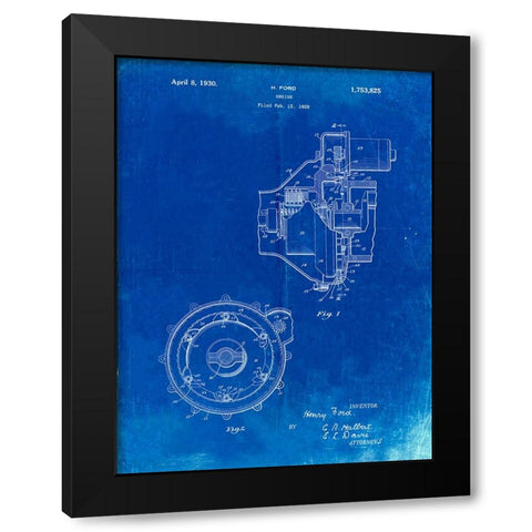 PP841-Faded Blueprint Ford Engine 1930 Patent Poster Black Modern Wood Framed Art Print with Double Matting by Borders, Cole