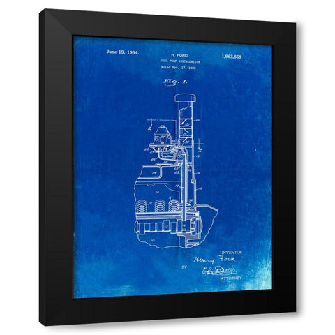 PP842-Faded Blueprint Ford Fuel Pump 1933 Patent Poster Black Modern Wood Framed Art Print by Borders, Cole