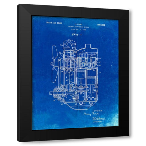 PP843-Faded Blueprint Ford Internal Combustion Engine Patent Poster Black Modern Wood Framed Art Print with Double Matting by Borders, Cole