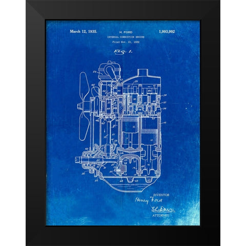 PP843-Faded Blueprint Ford Internal Combustion Engine Patent Poster Black Modern Wood Framed Art Print by Borders, Cole