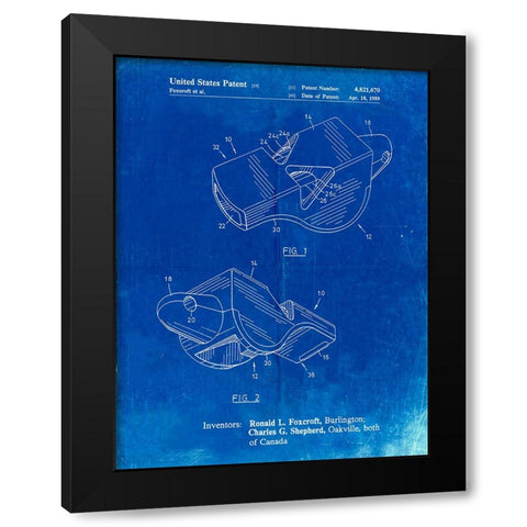 PP851-Faded Blueprint Fox 40 Coachs Whistle Patent Poster Black Modern Wood Framed Art Print with Double Matting by Borders, Cole