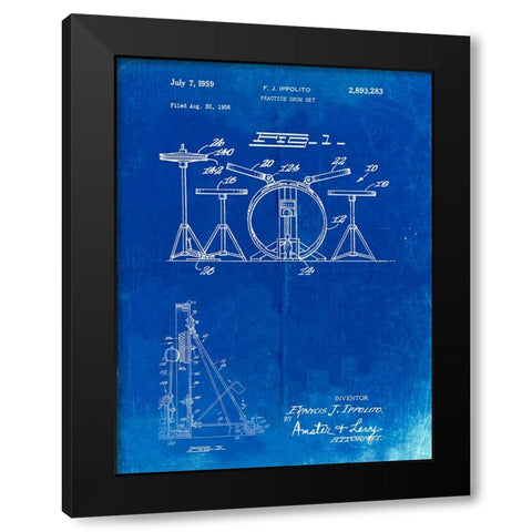 PP852-Faded Blueprint Frank Ippolito Practice Drum Set Patent Poster Black Modern Wood Framed Art Print with Double Matting by Borders, Cole