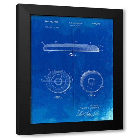 PP854-Faded Blueprint Frisbee Patent Poster Black Modern Wood Framed Art Print with Double Matting by Borders, Cole