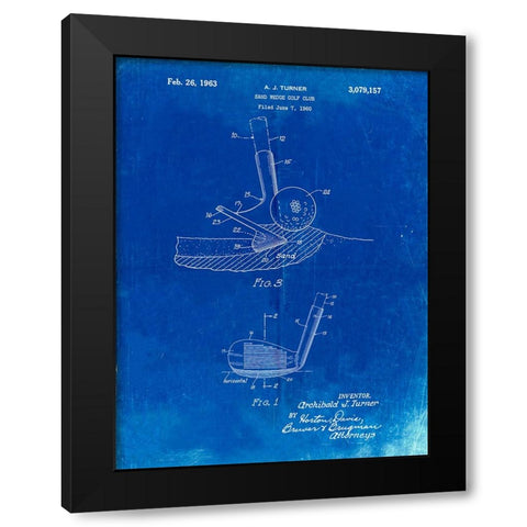 PP859-Faded Blueprint Golf Sand Wedge Patent Poster Black Modern Wood Framed Art Print with Double Matting by Borders, Cole