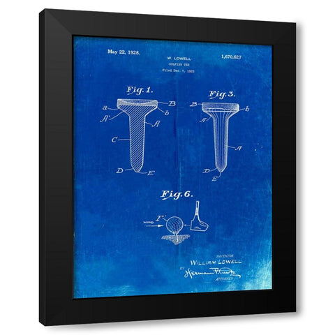 PP860-Faded Blueprint Golf Tee Patent Poster Black Modern Wood Framed Art Print with Double Matting by Borders, Cole