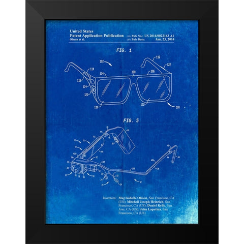 PP861-Faded Blueprint Google Glass Patent Poster Black Modern Wood Framed Art Print by Borders, Cole