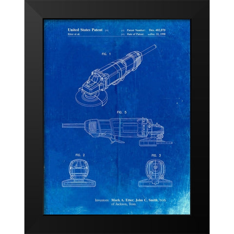 PP863-Faded Blueprint Grinder Poster, Grinder Patent Black Modern Wood Framed Art Print by Borders, Cole