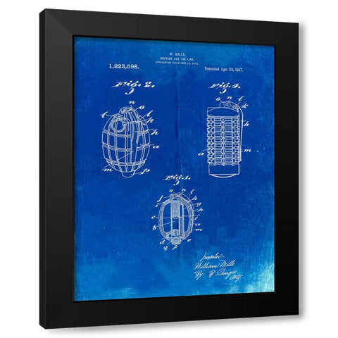 PP866-Faded Blueprint Hand Grenade 1915 Patent Poster Black Modern Wood Framed Art Print with Double Matting by Borders, Cole