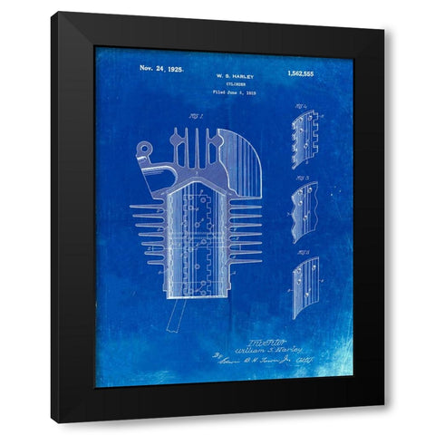 PP869-Faded Blueprint Harley Davidson Cylinder 1919 Patent Poster Black Modern Wood Framed Art Print by Borders, Cole