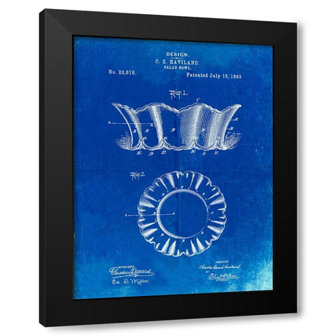 PP874-Faded Blueprint Haviland Salad Bowl 1893 Patent Poster Black Modern Wood Framed Art Print by Borders, Cole
