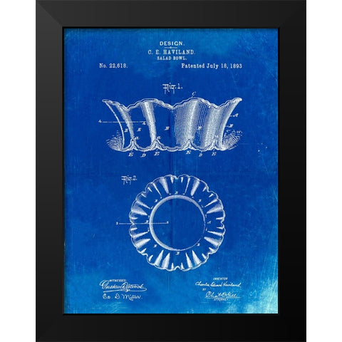 PP874-Faded Blueprint Haviland Salad Bowl 1893 Patent Poster Black Modern Wood Framed Art Print by Borders, Cole