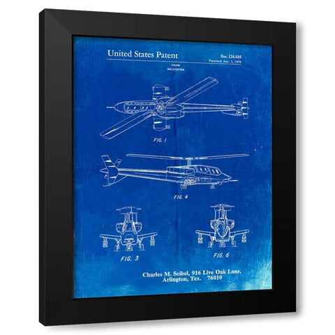 PP876-Faded Blueprint Helicopter Patent Print Black Modern Wood Framed Art Print by Borders, Cole