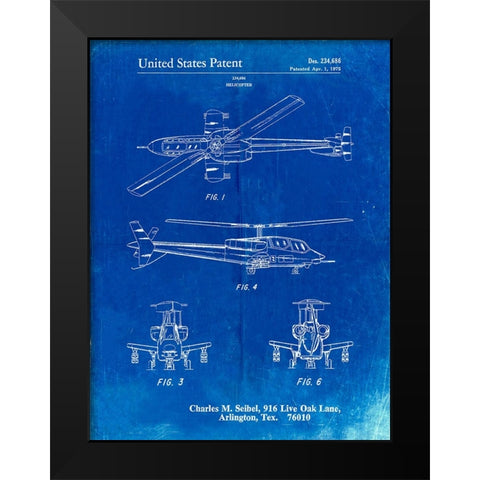 PP876-Faded Blueprint Helicopter Patent Print Black Modern Wood Framed Art Print by Borders, Cole