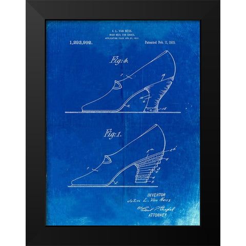PP879-Faded Blueprint High Heel Shoes 1919 Patent Poster Black Modern Wood Framed Art Print by Borders, Cole