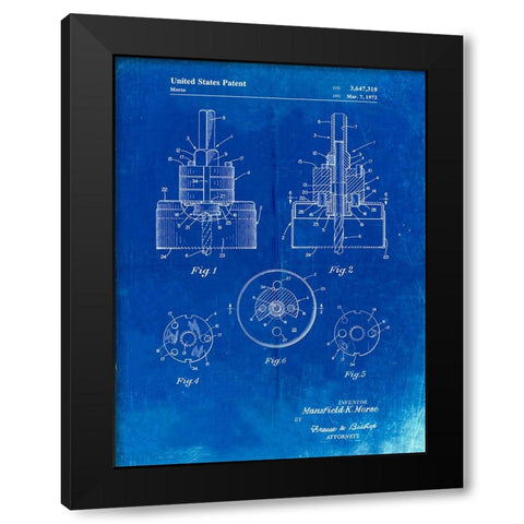 PP880-Faded Blueprint Hole Saw Patent Poster Black Modern Wood Framed Art Print by Borders, Cole