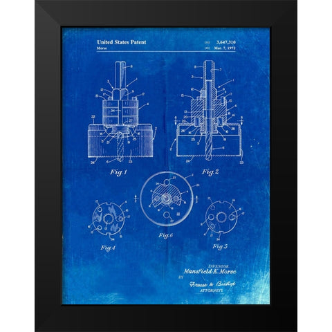 PP880-Faded Blueprint Hole Saw Patent Poster Black Modern Wood Framed Art Print by Borders, Cole