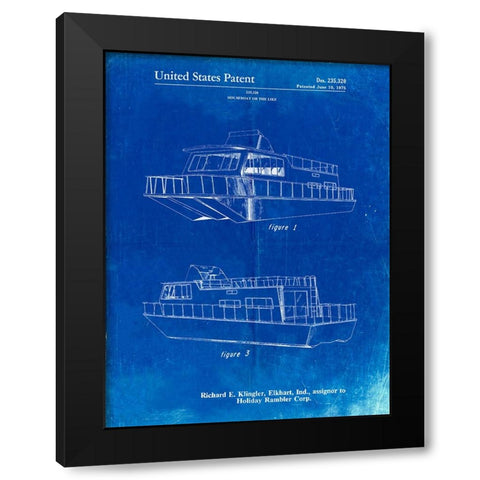 PP884-Faded Blueprint Houseboat Patent Poster Black Modern Wood Framed Art Print with Double Matting by Borders, Cole