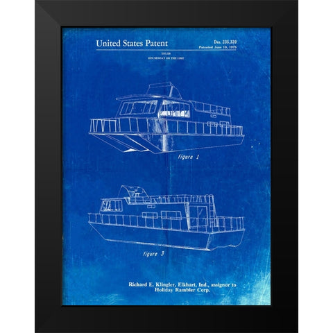 PP884-Faded Blueprint Houseboat Patent Poster Black Modern Wood Framed Art Print by Borders, Cole