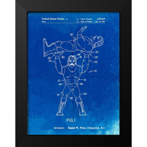 PP885-Faded Blueprint Hulk Hogan Wrestling Action Figure Patent Poster Black Modern Wood Framed Art Print by Borders, Cole