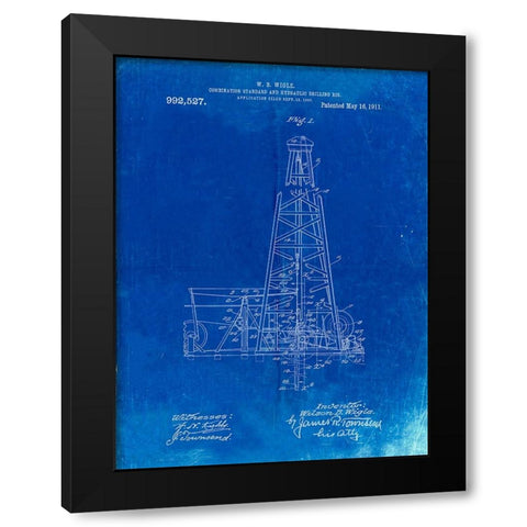 PP886-Faded Blueprint Hydraulic Drilling Rig Patent Poster Black Modern Wood Framed Art Print with Double Matting by Borders, Cole