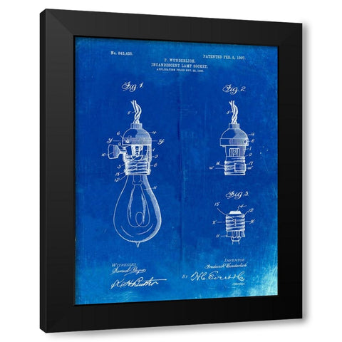 PP890-Faded Blueprint Incandescent Lamp Socket Patent Poster Black Modern Wood Framed Art Print with Double Matting by Borders, Cole