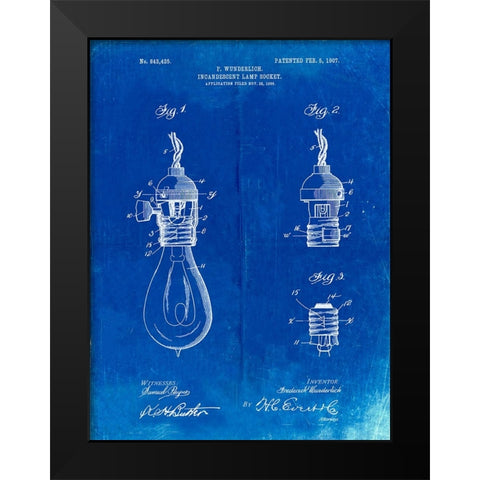 PP890-Faded Blueprint Incandescent Lamp Socket Patent Poster Black Modern Wood Framed Art Print by Borders, Cole