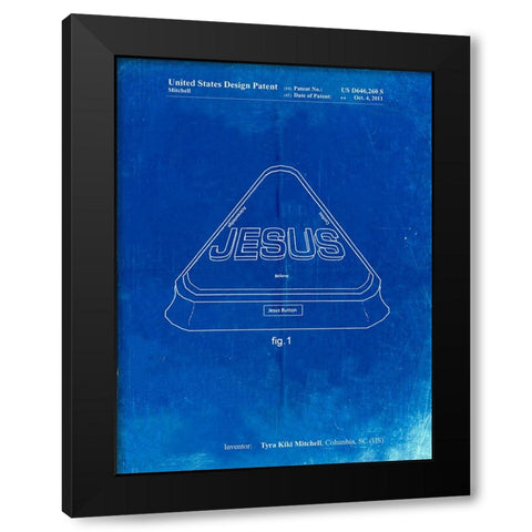 PP900-Faded Blueprint Jesus Button Poster Black Modern Wood Framed Art Print with Double Matting by Borders, Cole