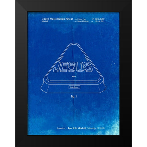 PP900-Faded Blueprint Jesus Button Poster Black Modern Wood Framed Art Print by Borders, Cole