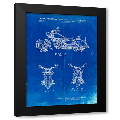 PP901-Faded Blueprint Kawasaki Motorcycle Patent Poster Black Modern Wood Framed Art Print by Borders, Cole