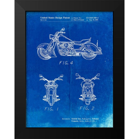 PP901-Faded Blueprint Kawasaki Motorcycle Patent Poster Black Modern Wood Framed Art Print by Borders, Cole